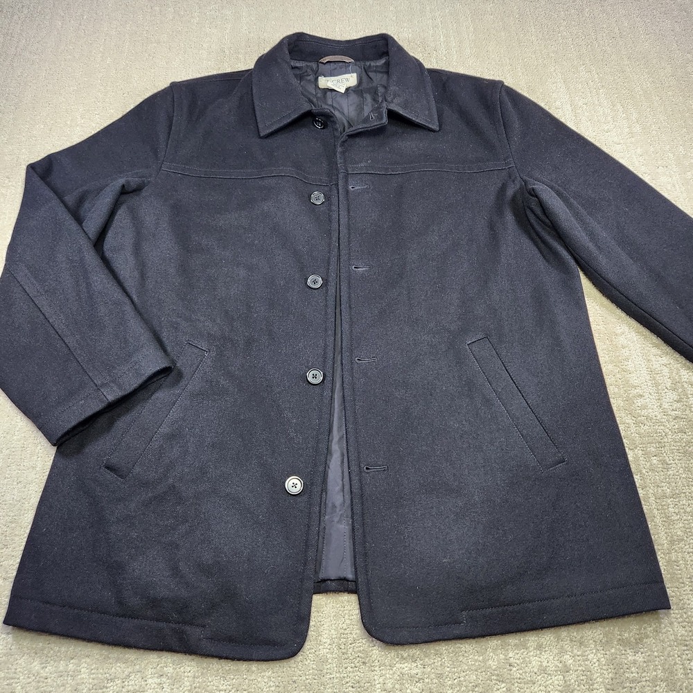 Vintage J Crew Jacket Men Medium Black Heavy Wool Tweed Lined Button Front‎